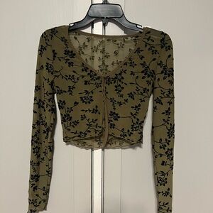 Floral Olive Black Long Sleeve Top